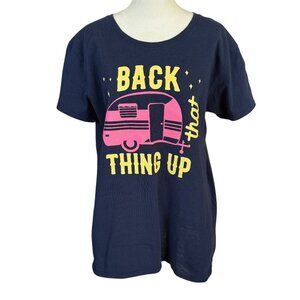 Farm Fed Clothing navy blue short sleeve crewneck camping t-shirt women's XL